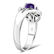 Amethyst Stone Solitaire Celtic Knot Silver Ring, r440