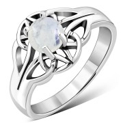 Rainbow Moon Stone Celtic Knot Silver Ring, r440