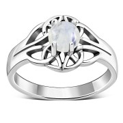 Rainbow Moon Stone Celtic Knot Silver Ring, r440