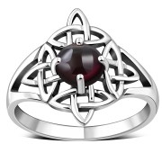 Garnet Stone Celtic Knot Silver Ring, r441
