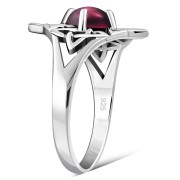 Garnet Stone Celtic Knot Silver Ring, r441