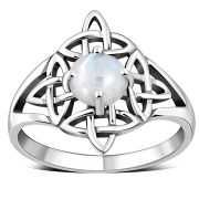 Rainbow Moon Stone Celtic Knot Silver Ring, r441