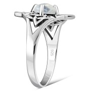 Rainbow Moon Stone Celtic Knot Silver Ring, r441
