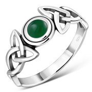 Trinity Knot Green Agate Silver Ring, r442