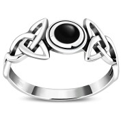 Trinity Knot Black Onyx Silver Ring, r442