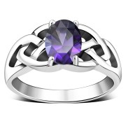 Amethyst CZ Celtic Knot Silver Ring, r443