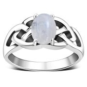 Rainbow Moonstone Celtic Knot Silver Ring, r443