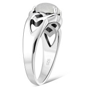 Rainbow Moonstone Celtic Knot Silver Ring, r443