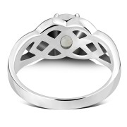 Rainbow Moonstone Celtic Knot Silver Ring, r443