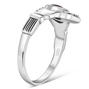 Celtic Claddagh Silver Ring set w Garnet CZ, r446