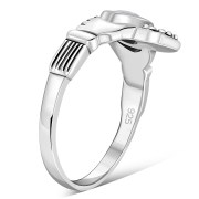 Silver Celtic Claddagh Ring w Clear CZ, r446
