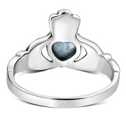 Celtic Claddagh Ring w Blue Topaz CZ, r446