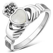 Celtic Claddagh Ring w Mother of Pearl, r446