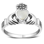 Celtic Claddagh Ring w Mother of Pearl, r446