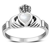 Celtic Claddagh Ring w Mother of Pearl, r446