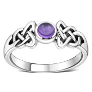 Amethyst Cab Celtic Silver Ring, r463