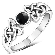 Black Onyx Cab Celtic Silver Ring, r463