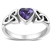 Amethyst CZ Trinity Knot Silver Ring, r465