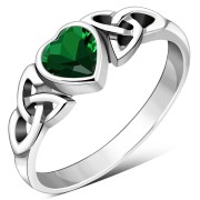 Green CZ Trinity Knot Silver Ring, r465