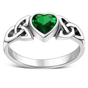Green CZ Trinity Knot Silver Ring, r465
