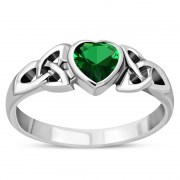 Green CZ Trinity Knot Silver Ring, r465