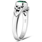 Green CZ Trinity Knot Silver Ring, r465