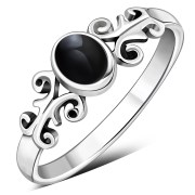 Ethnic Style Black Onyx Stone Silver Ring, r480
