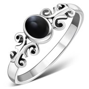 Ethnic Style Black Onyx Stone Silver Ring, r480