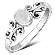 Ethnic Style Rainbow Moon Stone Silver Ring, r480