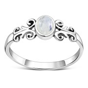 Ethnic Style Rainbow Moon Stone Silver Ring, r480