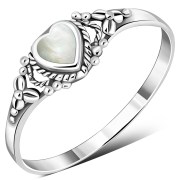 Ethnic Heart Mother of Pearl Silver Ring, r484