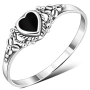 Ethnic Heart Black Onyx Silver Ring, r484