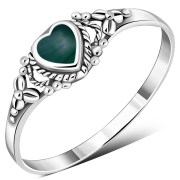 Heart Green Agate Sterling Silver Ring, r484