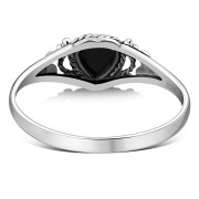 Ethnic Heart Black Onyx Silver Ring, r484