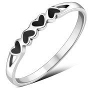 Hearts Black Onyx Silver Ring, r485