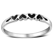 Hearts Black Onyx Silver Ring, r485
