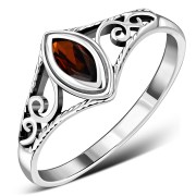 Garnet Stone Ethnic Style Silver Ring, r486