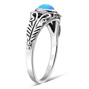 Native American Synthetic Azure Blue Opal Solid Silver Ring, r490