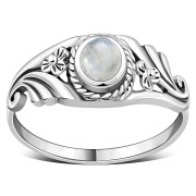 Flower Design Rainbow Moon Stone Silver Ring, r491