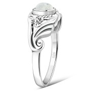 Flower Design Rainbow Moon Stone Silver Ring, r491