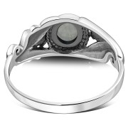 Flower Design Rainbow Moon Stone Silver Ring, r491