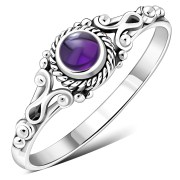 Ethnic Style Amethyst Stone Silver Ring, r493