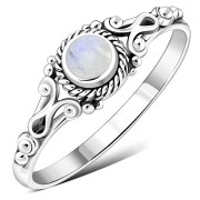 Ethnic Style Thin Rainbow Moon Stone Silver Ring, r493