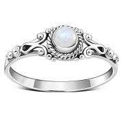 Ethnic Style Thin Rainbow Moon Stone Silver Ring, r493