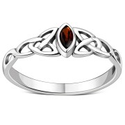 Celtic Thin Trinity Knot Silver Ring w Garnet, r494