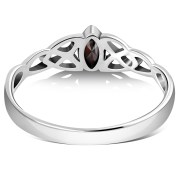 Celtic Thin Trinity Knot Silver Ring w Garnet, r494