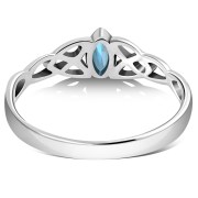 Thin Celtic Knot Silver Ring, set w Blue Topaz CZ, r494