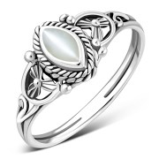Ethnic Style Mother of Pearl Silver Ring, r495