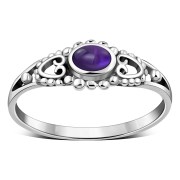 Thin Ethnic Amethyst Stone Silver Ring, r499