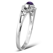 Thin Ethnic Amethyst Stone Silver Ring, r499